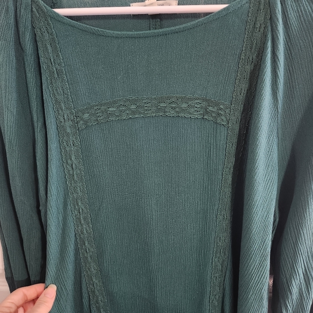 Maurices green lace gauze tunic fairycore whimsical boho peasant cottagecore med - Picture 4 of 9
